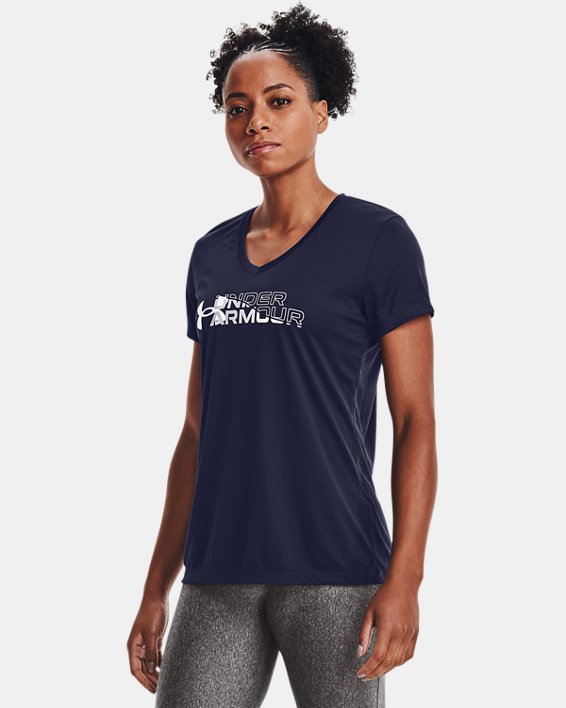 Women's UA Velocity Wordmark T-Shirt, Navy, pdpMainDesktop image number 0